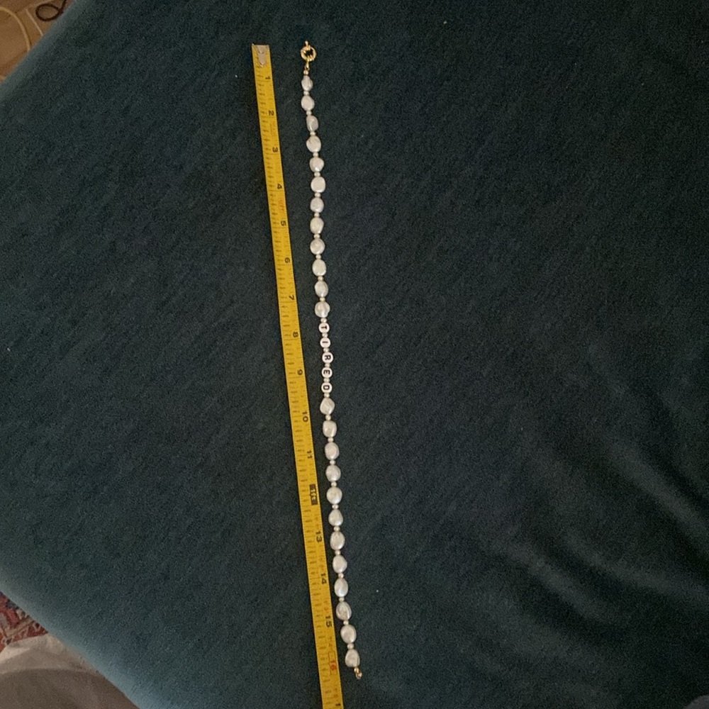 Eliou White Pearl Necklace with Gold Clasp and Letter Beads - Picture 2 of 2